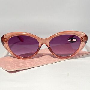 Reading Sunglasses 1.00 Clear Cranberry Sweetheart Frames Purple Lenses NWT